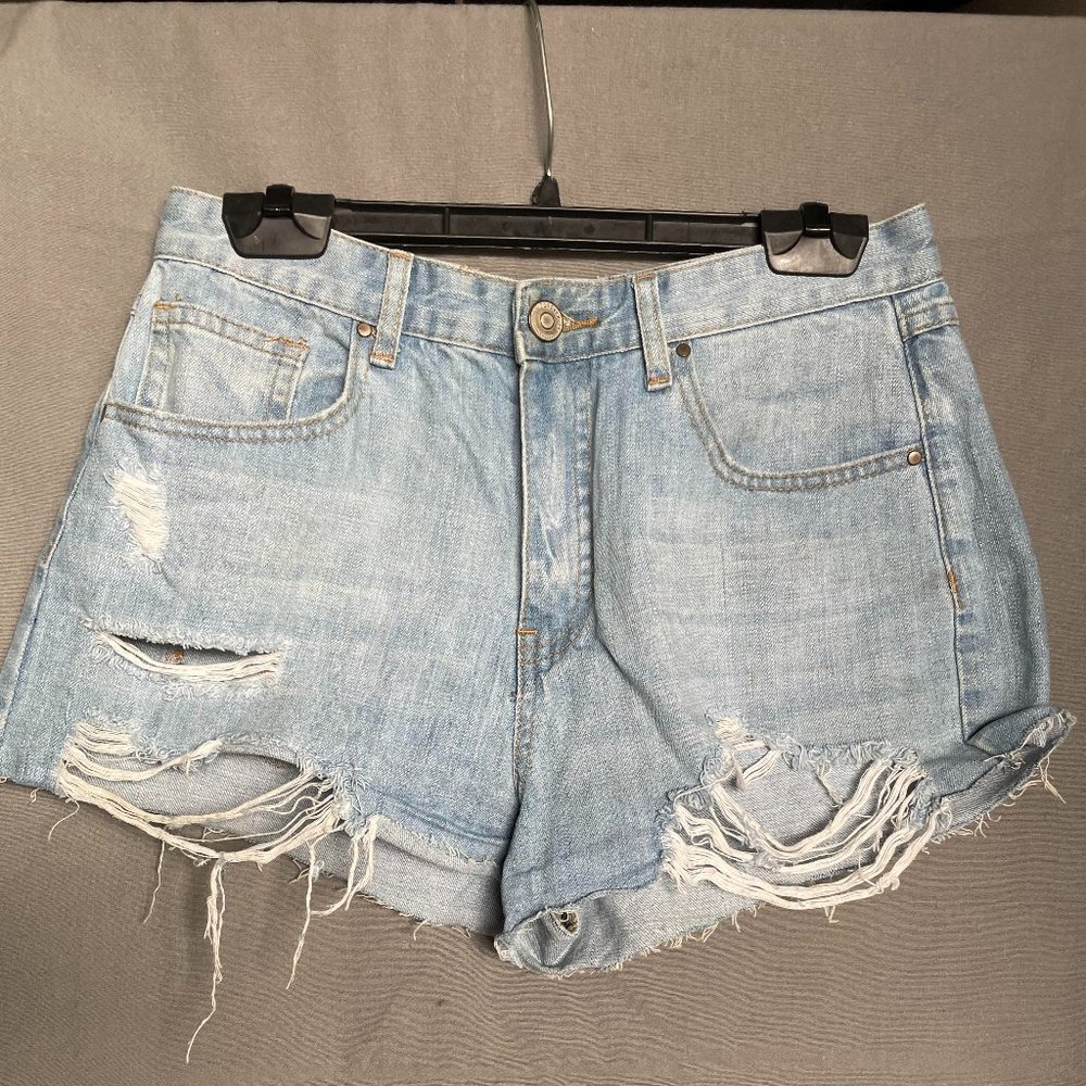 ripped denim cutoff high waisted shorts